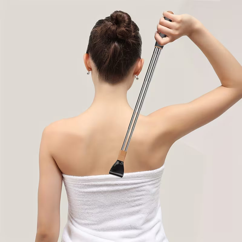 2pcs Stainless Steel Retractable Back Scratcher - Extendable Double Pole Itch Tool with Ergonomic Handle