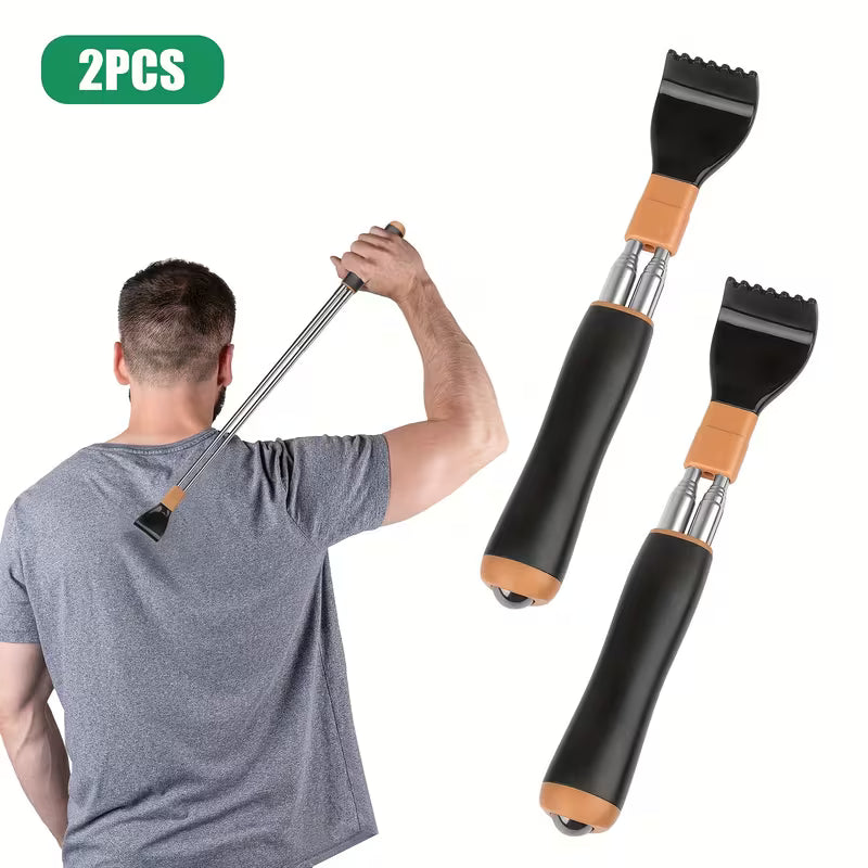 2pcs Stainless Steel Retractable Back Scratcher - Extendable Double Pole Itch Tool with Ergonomic Handle