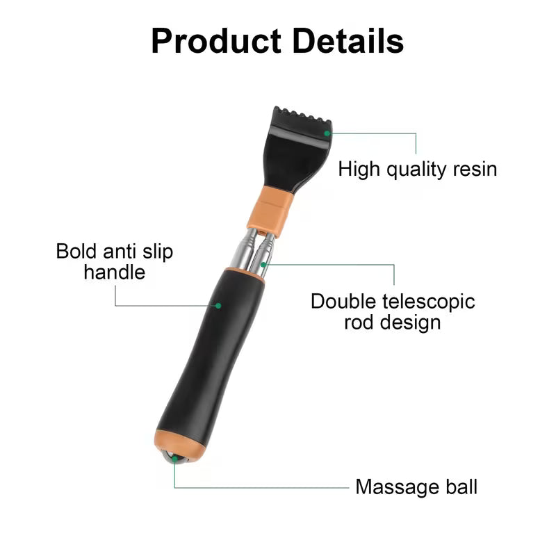 2pcs Stainless Steel Retractable Back Scratcher - Extendable Double Pole Itch Tool with Ergonomic Handle