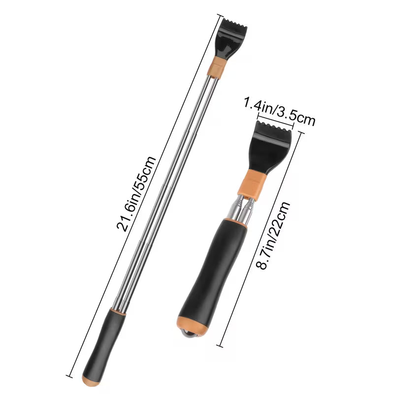 2pcs Stainless Steel Retractable Back Scratcher - Extendable Double Pole Itch Tool with Ergonomic Handle